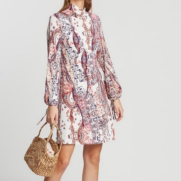 🌺 NWT✨️ Free People All Dolled Up Longsleeve Boho Dress Orange Ivory - Picture 5 of 16